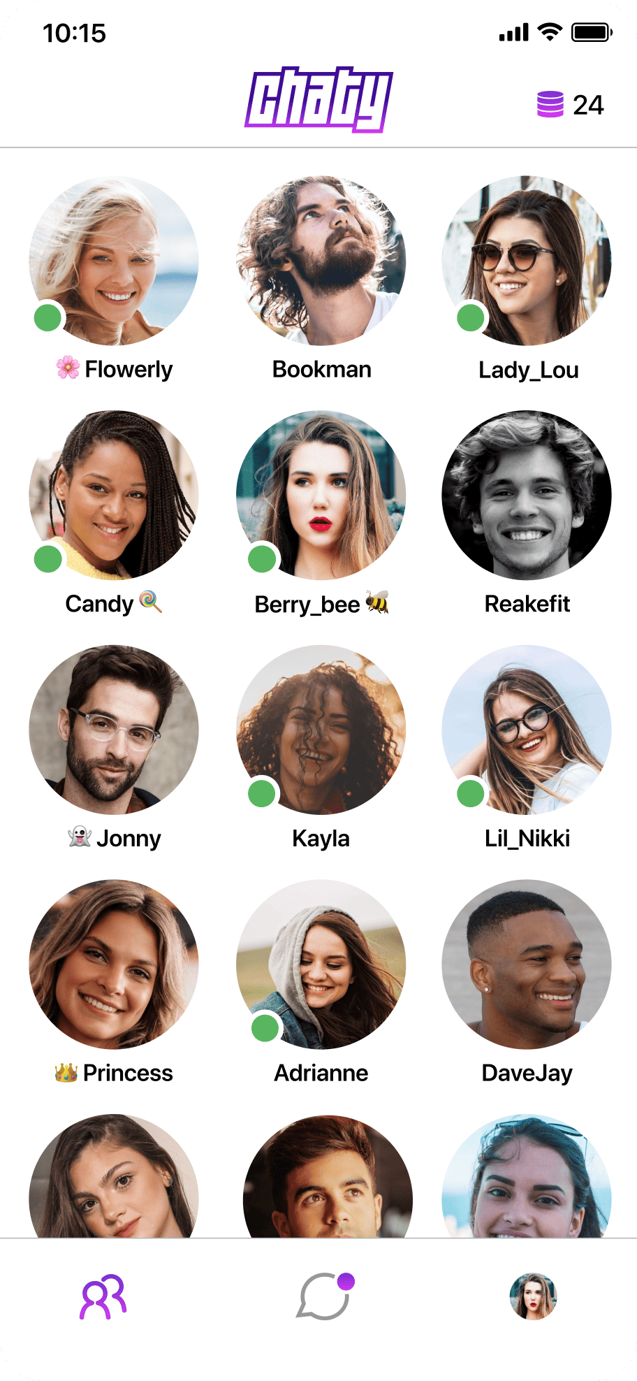 Chaty app – discover screen